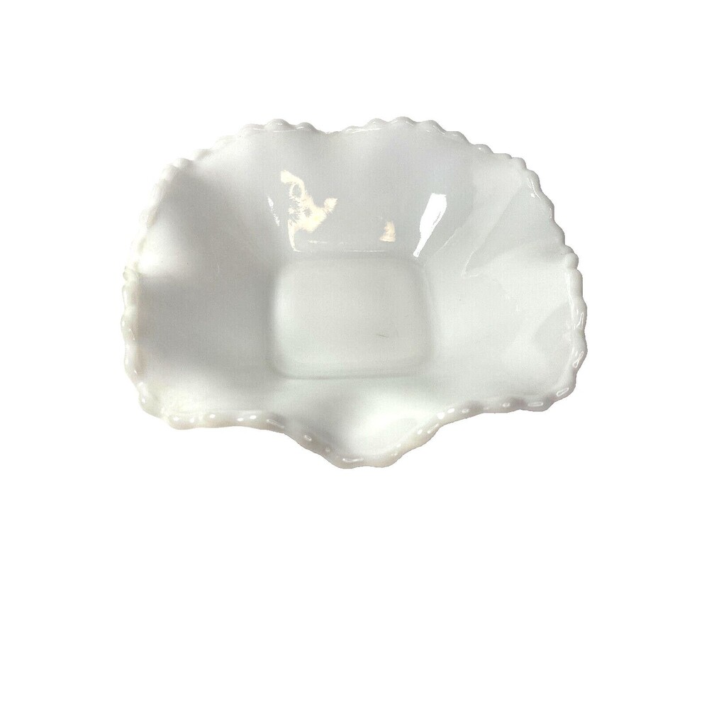 Vintage Milk Glass Candy Nut Dish Diamond Cut Scalloped Edge